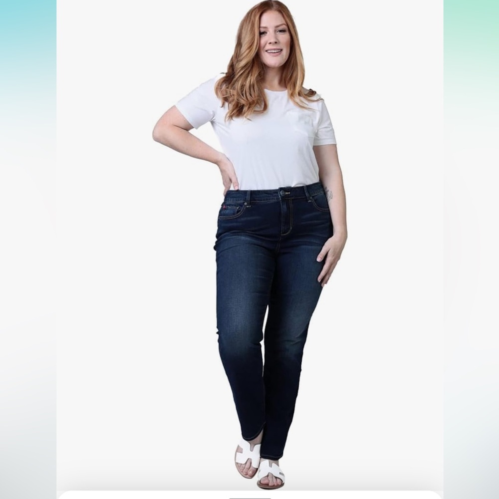 Slink Jeans curvy dark wash straight leg mid rise jeans